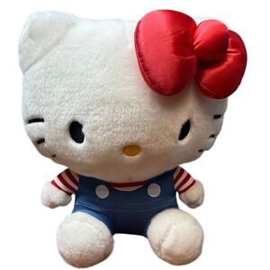 Hello Kitty stuffy plush Blue Overalls Red Striped Shirt‎